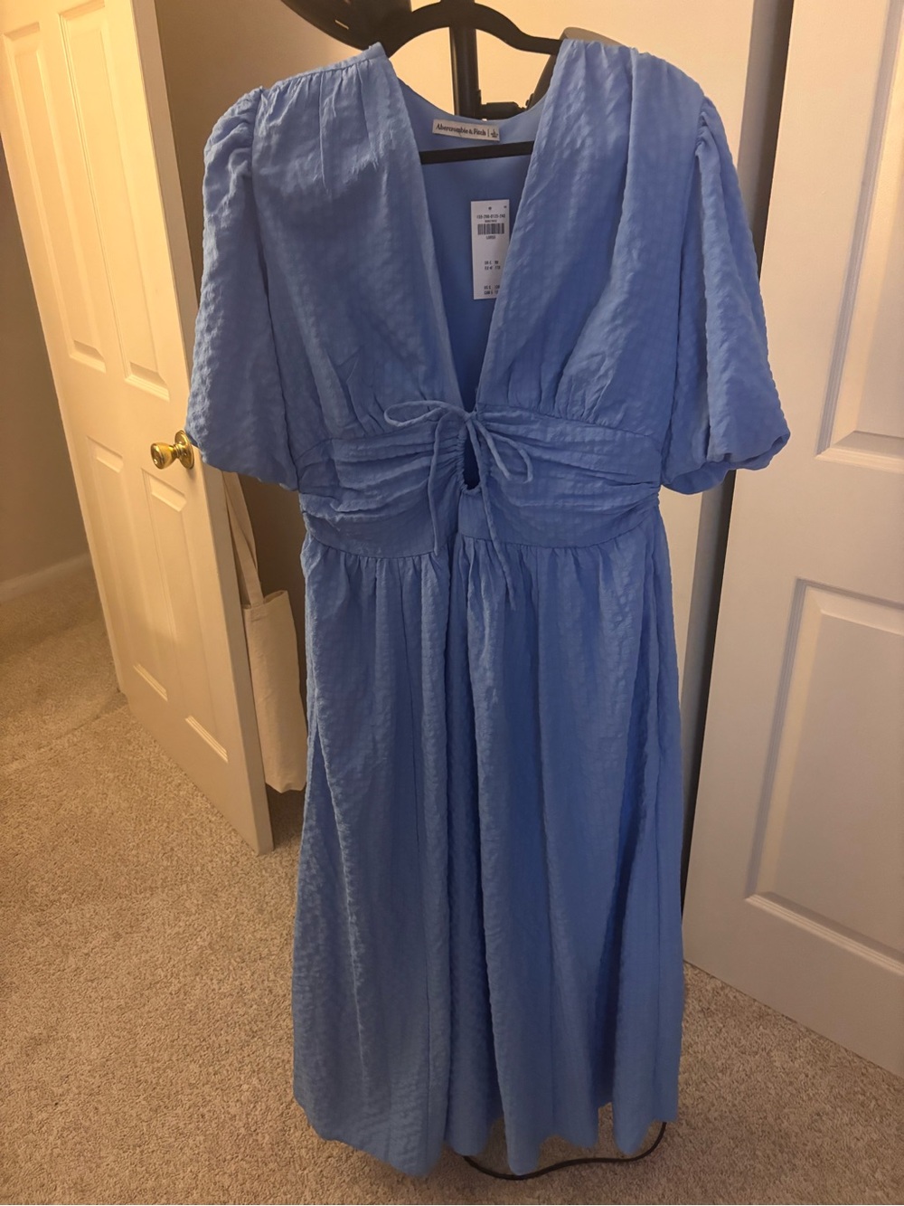 Abercrombie & Fitch Light Blue V-Neck Tie-Front Maxi Dress